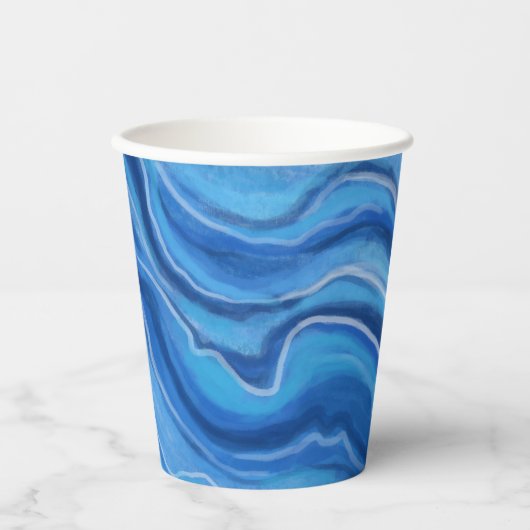 Blauwe marmeren koffiekopjes papieren bekers (Voorkant)