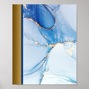 Blauwe Marmeren Steen/Gouden Marine Blauwe Grensku Poster