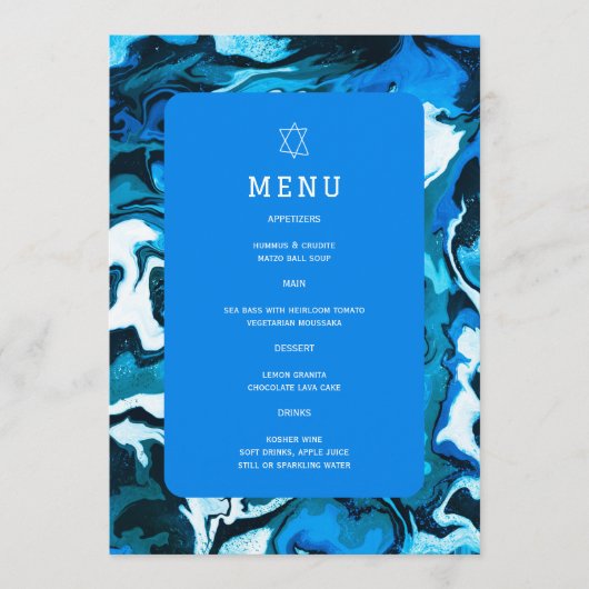 Blauwe Marmeren Ster van David Aangepaste Bar Mits Menu (Voorkant)