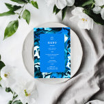 Blauwe Marmeren Ster van David Aangepaste Bar Mits Menu<br><div class="desc">Perfecte menukaart voor een bat mitzvah, bar mitzvah of andere joodse viering! Handgemaakte abstracte kunst voor en achterop! VOLLEDIG AANPASBAAR! Klik op “Personaliseer” hierboven om de tekst aan te passen. Klik op "bewerk met ontwerptool" om de lettertypen, kleuren en plaatsing aan te passen en om het ontwerp aan de achterzijde...</div>