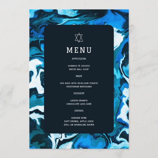 Blauwe Marmeren Ster van David Aangepaste Bar Mits Menu (Voorkant)