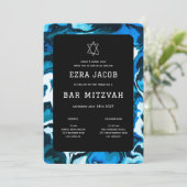 Blauwe Marmeren Ster van David Custom Bar Bat Mitz Kaart (Staand voorkant)