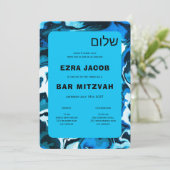 Blauwe Marmeren Ster van David Custom Bar Bat Mitz Kaart (Staand voorkant)