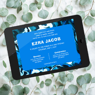 Blauwe Marmeren Ster van David Custom Bar Bat Mitz Kaart