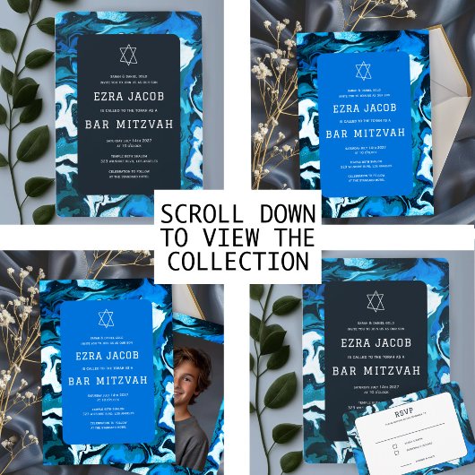 Blauwe Marmeren Ster van David Custom Bar Bat Mitz Kaart