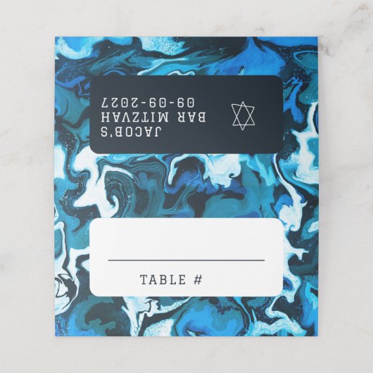 Blauwe Marmeren Ster van David Custom Bar Bat Mitz Plaatskaartje (Buitenkant ongevouwen)