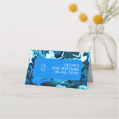 Blauwe Marmeren Ster van David Custom Bar Bat Mitz Plaatskaartje (Achterkant)