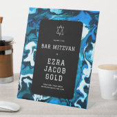 Blauwe Marmeren Ster van David Custom Bar Bat Mitz Reclamebord Met Voetstuk (Insitu)