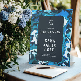 Blauwe Marmeren Ster van David Custom Bar Bat Mitz Reclamebord Met Voetstuk