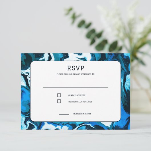 Blauwe Marmeren Ster van David Custom Bar Bat Mitz RSVP Kaartje (Staand voorkant)