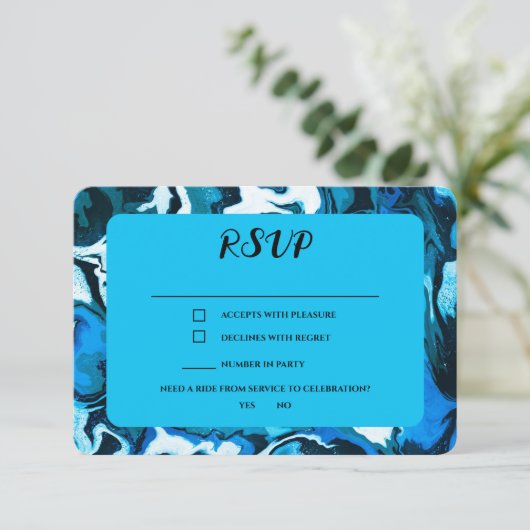 Blauwe Marmeren Ster van David Custom Bar Bat Mitz RSVP Kaartje (Staand voorkant)