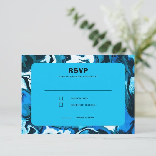 Blauwe Marmeren Ster van David Custom Bar Bat Mitz RSVP Kaartje (Staand voorkant)