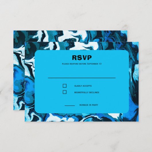 Blauwe Marmeren Ster van David Custom Bar Bat Mitz RSVP Kaartje (Voorkant / Achterkant)