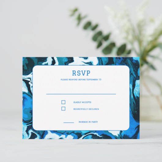 Blauwe Marmeren Ster van David Custom Bar Bat Mitz RSVP Kaartje (Staand voorkant)