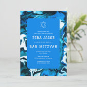Blauwe Marmeren Verf Custom Photo Bar Bat Mitzvah Kaart (Staand voorkant)