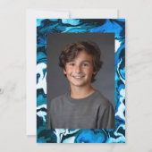 Blauwe Marmeren Verf Custom Photo Bar Bat Mitzvah Kaart (Achterkant)