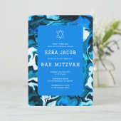 Blauwe Marmeren Verf Custom Photo Bar Bat Mitzvah Kaart (Staand voorkant)