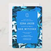 Blauwe Marmeren Verf Custom Photo Bar Bat Mitzvah Kaart (Voorkant)