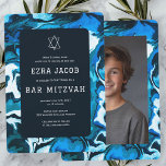 Blauwe Marmeren Verf Custom Photo Bar Bat Mitzvah Kaart<br><div class="desc">Perfecte kaart om een vleermuis mitswa, bar mitswa of andere joodse viering aan te kondigen! Hand gemaakte abstracte kunst voor u aan de voor- en achterkant! VOLLEDIG ! Klik op "Personaliseren" hierboven om de tekst te bewerken. Klik op "bewerken met behulp van design tool" om de lettertypen, kleuren en plaatsingen...</div>