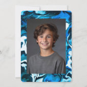 Blauwe Marmeren Verf Custom Photo Bar Bat Mitzvah Kaart (Achterkant)