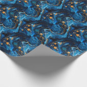 Blauwe Marmeren Verf Giet Jewel Textuur Cadeaupapier (Hoek)