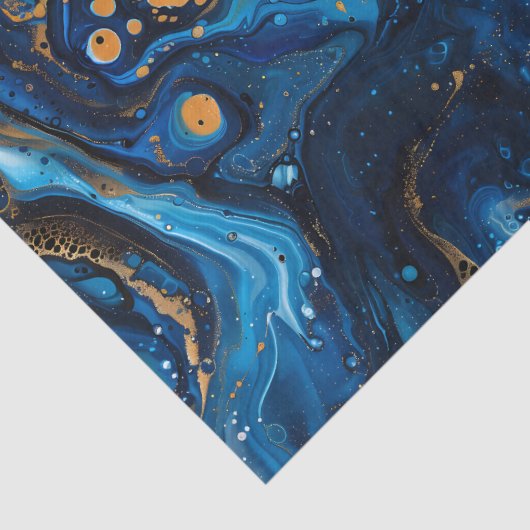 Blauwe Marmeren Verf Giet Jewel Textuur Tissuepapier (Detail)