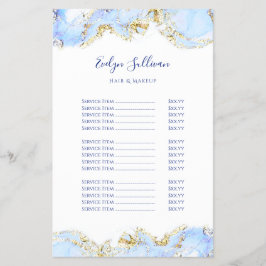 Blauwe marmering ontwerp prijslijst flyer