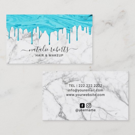 Blauwe marmerschijven maken artiest en haarstijlli visitekaartje (Voorkant / Achterkant)