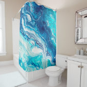Blauwe marmertextuur douchegordijn (In situ)