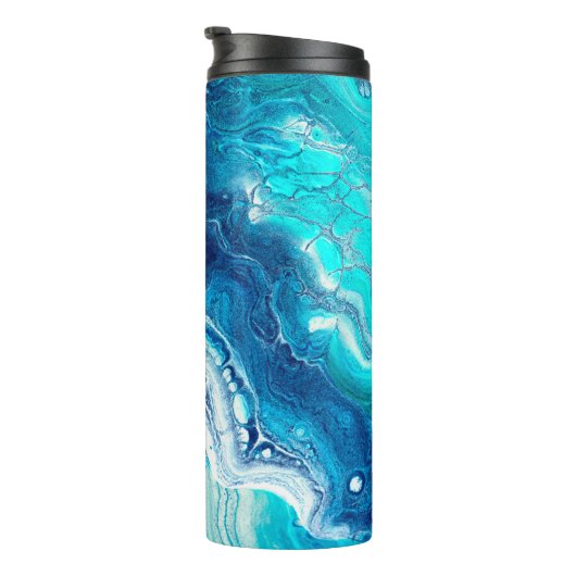 Blauwe marmertextuur thermosbeker (Geroteerd rechts)