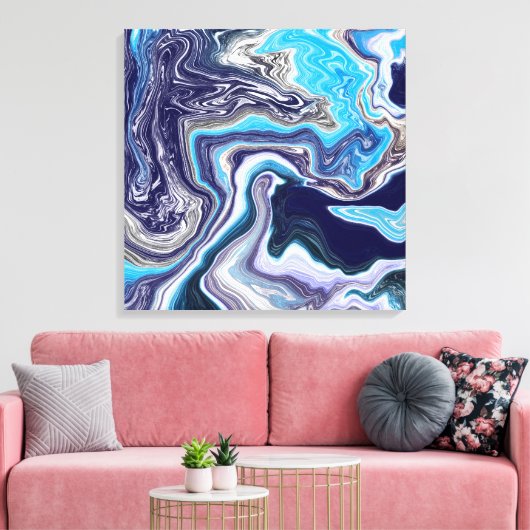 Blauwe marmervochtige kunst canvas afdruk (Insitu (Woonkamer))