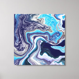 Blauwe marmervochtige kunst canvas afdruk