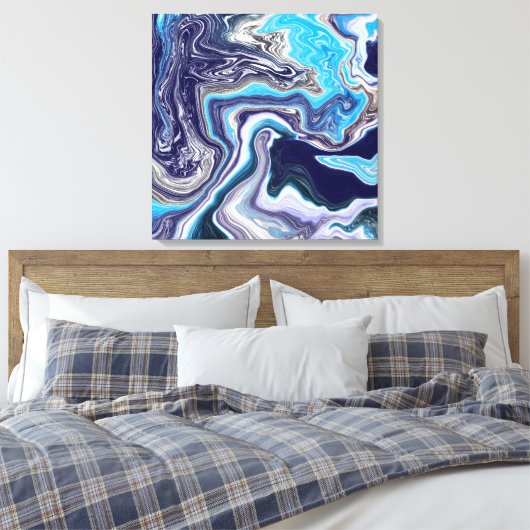 Blauwe marmervochtige kunst canvas afdruk (Insitu (Slaapkamer))