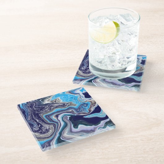 Blauwe marmervochtige kunst glazen onderzetter (Schuin)