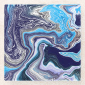 Blauwe marmervochtige kunst glazen onderzetter (Voorkant)