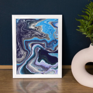 Blauwe marmervochtige kunst poster