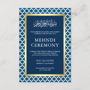 Blauwe Marokkaanse Quatrefoil Islamitische Mehndi  Informatiekaartje