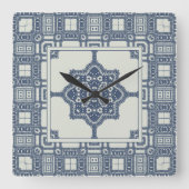 Blauwe Marokkaanse tegel Vierkante Klok (Voorkant)