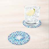 Blauwe Marokkaanse Tegels Initialen bruiloft Logo Ronde Kartonnen Onderzetter (Insitu)
