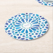 Blauwe Marokkaanse Tegels Initialen bruiloft Logo Ronde Kartonnen Onderzetter (Gebogen)