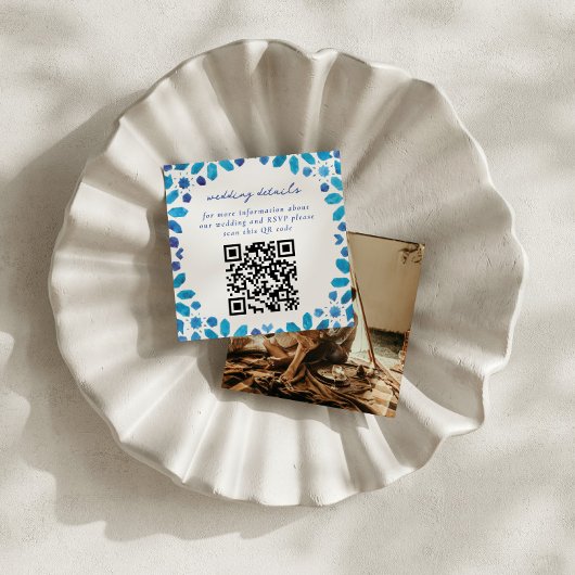Blauwe Marokkaanse Tegels QR Code Bruiloft Informatiekaartje