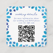 Blauwe Marokkaanse Tegels QR Code Bruiloft Informatiekaartje (Voorkant)