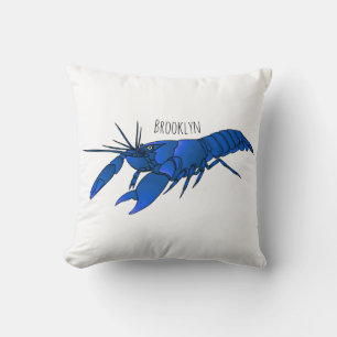 Blauwe marron rivierkreeft cartoonillustratie kussen