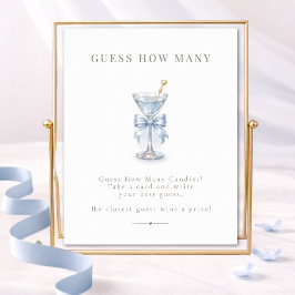 Blauwe Martini Baby Shower Spel Raad Hoeveel Bord Poster