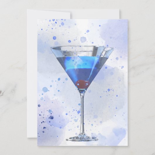 Blauwe martini cocktail op wit kaart (Achterkant)