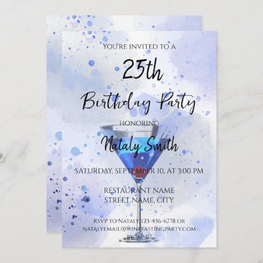 Blauwe martini cocktail op wit kaart (Voorkant / Achterkant)