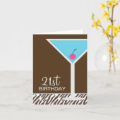 Blauwe Martini en Gestreept Patroon Kaart (Gele Bloem)