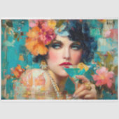 Blauwe Martini Glam Vrouw Decoupage Tissuepapier (Voorkant)