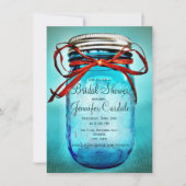 Blauwe Mason Jar Country Bridal Shower-uitnodiging Kaart (Voorkant)