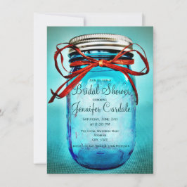 Blauwe Mason Jar Country Bridal Shower-uitnodiging Kaart